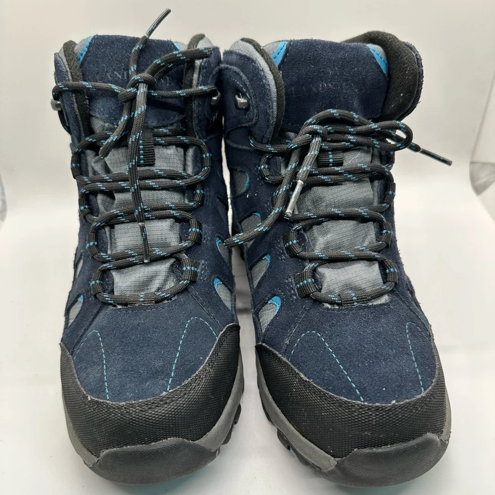 Lands End, Suede and Canvas‎ lace up blue hiking boots 7B EUC